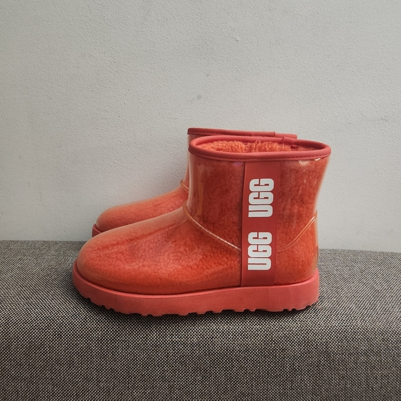 UGG Classic Mini Waterproof Clear Boot Hibiscus Pink Sz 8 - Picture 3 of 7